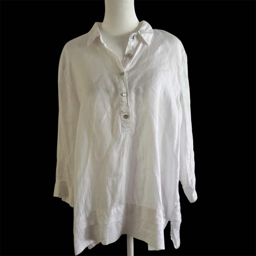 J. Jill White Boxy Button Down Polo Collar Blouse